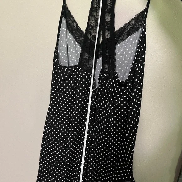 Black and White Polka Dot Lace Trim Racerback Babydoll Nightgown 2X - Picture 8 of 15